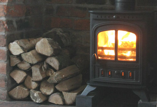 Cosy cast iron woodburner and pile of logs